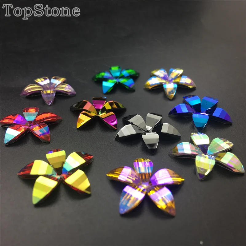 

TopStone Mix Colors AB 18mm Bauhinia Flower Resin Sew On Stones Flat Back Sew on rhinestone