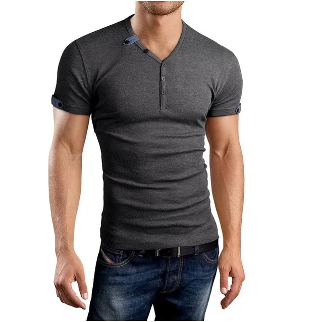 2017 Summer New Men's Tops Tees Henley Shirt V Neck Short