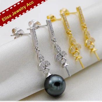 

S925 Sterling Silver Drop Earrings Settings Lady DIY Pearl Earrings Jewelry Components Silver&Gold 2 Colors 3Pairs/Lot