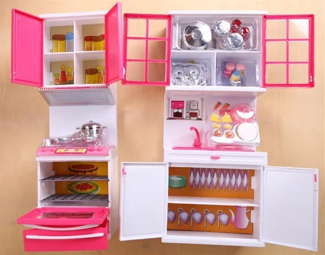 

[Best] Mini Anna Elsa light Kitchen supplies Toys Hutch ark/microwave oven/vegetable/Boiler/bowl sets COOK FUN game girl gift