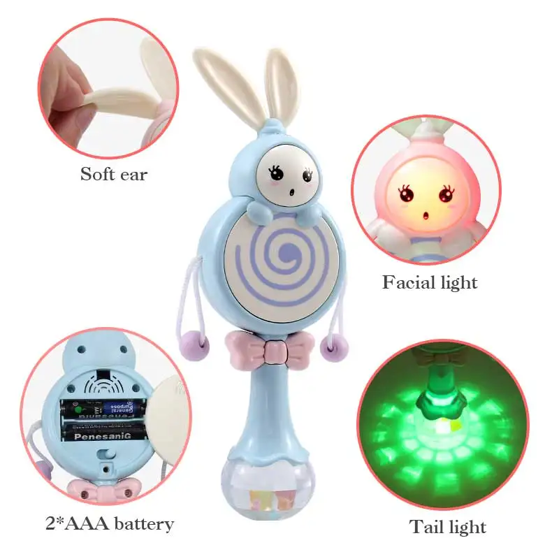 Rabbit Baby Rattles Mobiles Music Rhythm Light Hand Bed Bell Soft Teether Education 0-12 Months Toy for Newborn Gift BEI JESS