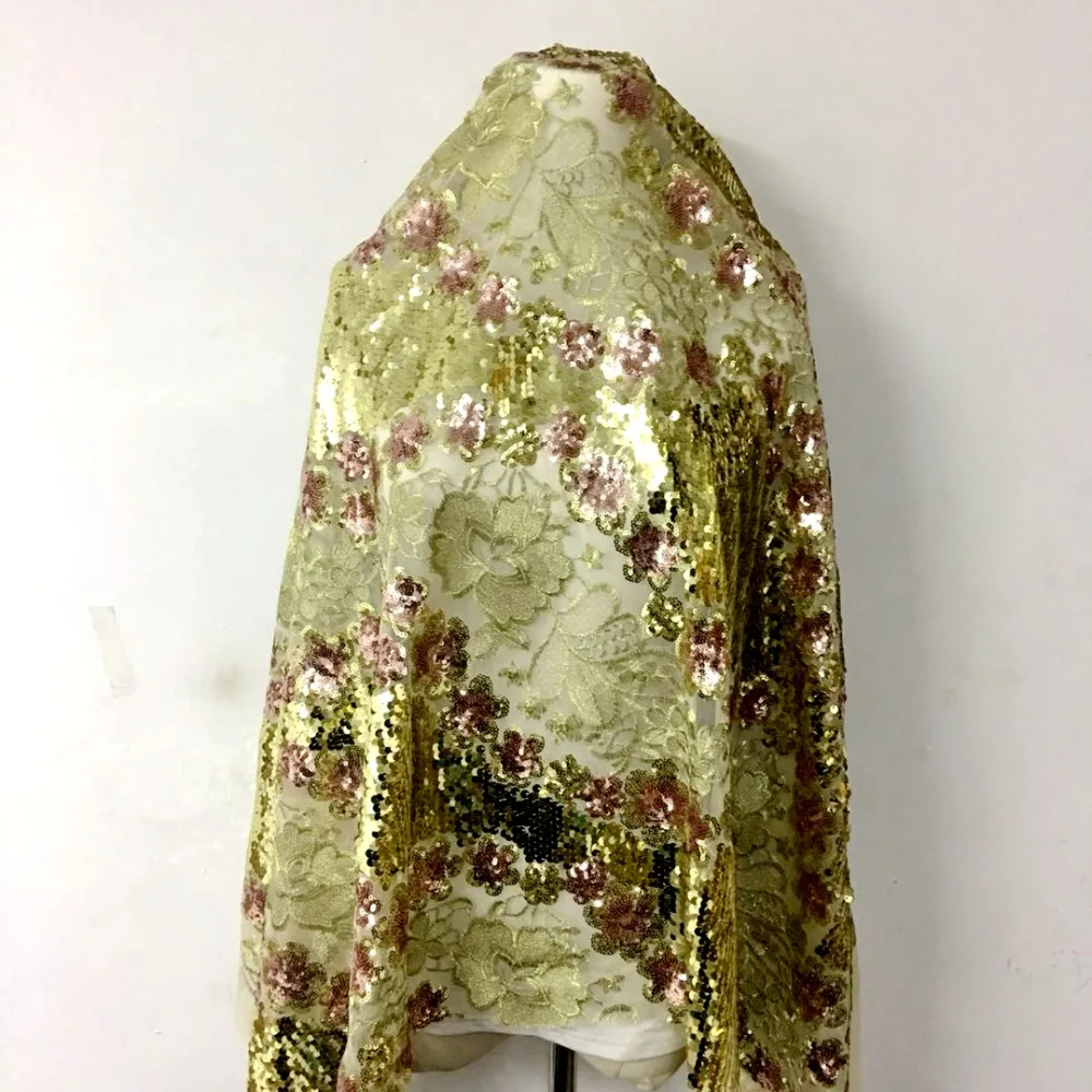 

LASUI 1 y/1 lot 4 colors Good quality 3D flowers Sequin embroidery lace fabric pretty DIY for clothing wedding dress X0409