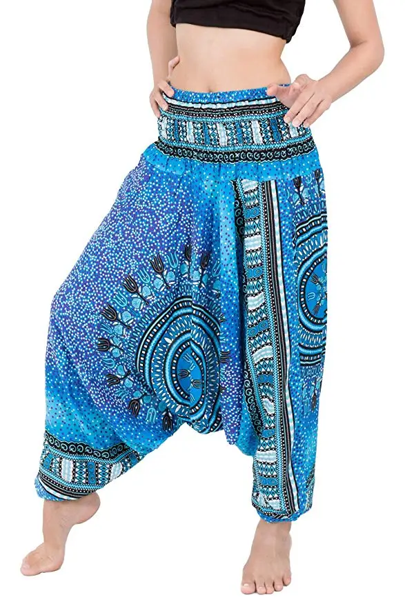METABLE Women's Peacock Print Aladdin Harem Hippie Pants Jumpsuit METABLE Women's Peacock Print Aladdin Harem Hippie Pants Jumpsuit