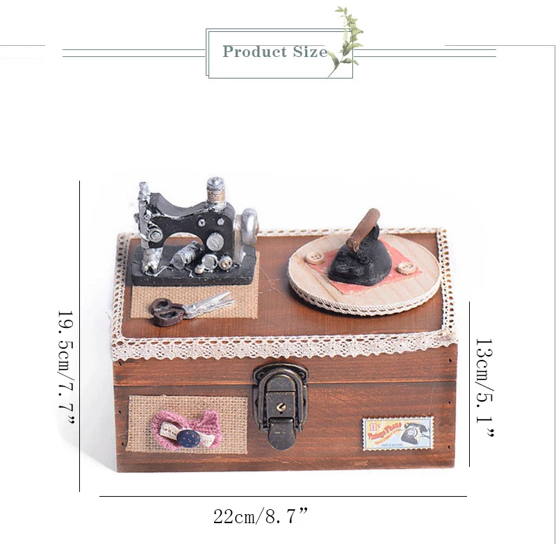 Винтажная деревянная модель швейной машины музыкальная шкатулка ретро коробка для хранения украшений музыкальная шкатулка миниатюрные поделки домашний декор подарки