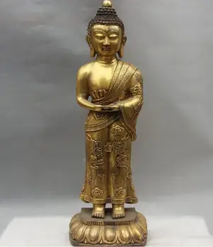 

Buddhism Copper Bronze Two Dragon Stand Amitabha Sakyamuni Buddha Statue