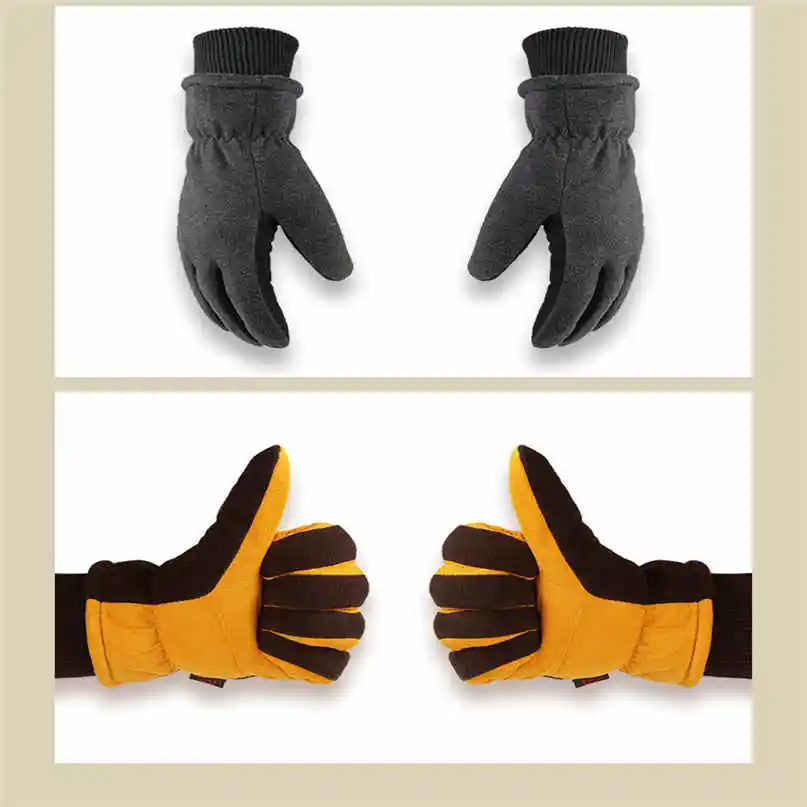 Ski Gloves Men Women Winter Warm Gloves -30 Celsius Thermal Outdoor Sports Deerskin Leather Soft Touch Screen windproof glove #2 (12)