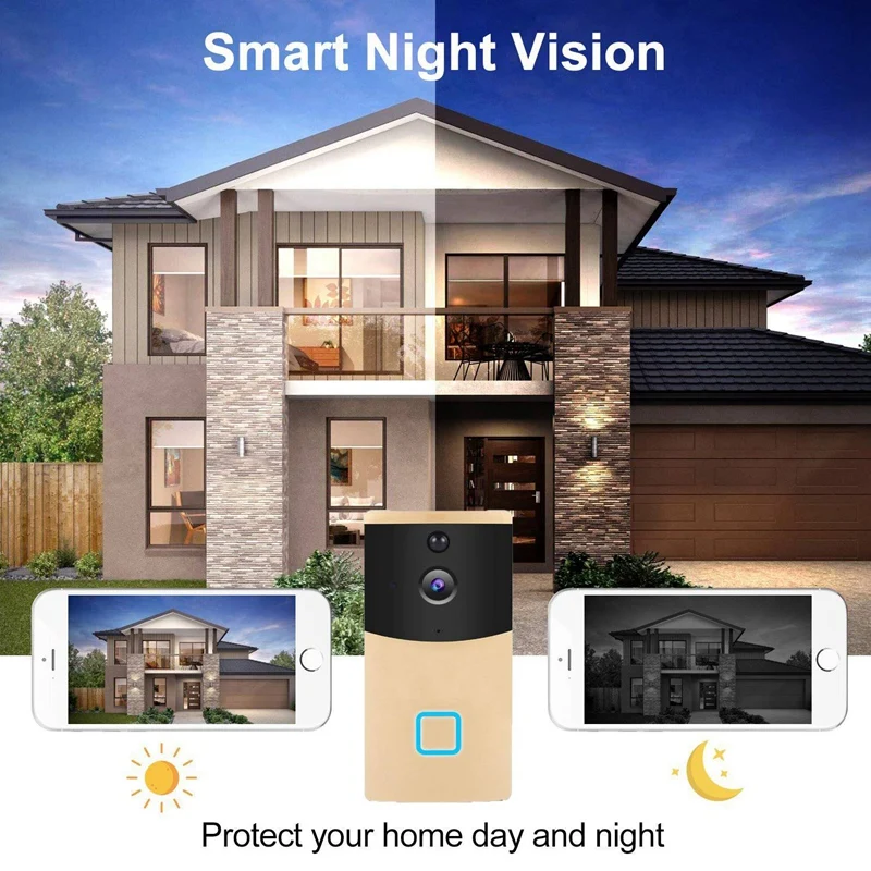 

Wireless Wifi Security Waterproof Doorbell Smart Video Door Phone Visual Recording With Plug-In Chime Remote Home Monitoring(E
