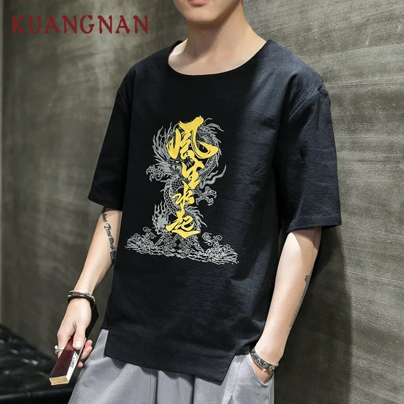 

KUANGNAN Chinese Style Vintage T Shirt Men Tshirt Men T Shirt Harajuku Summer Top Streetwear Hip Hop White T-Shirt Men 2019 New