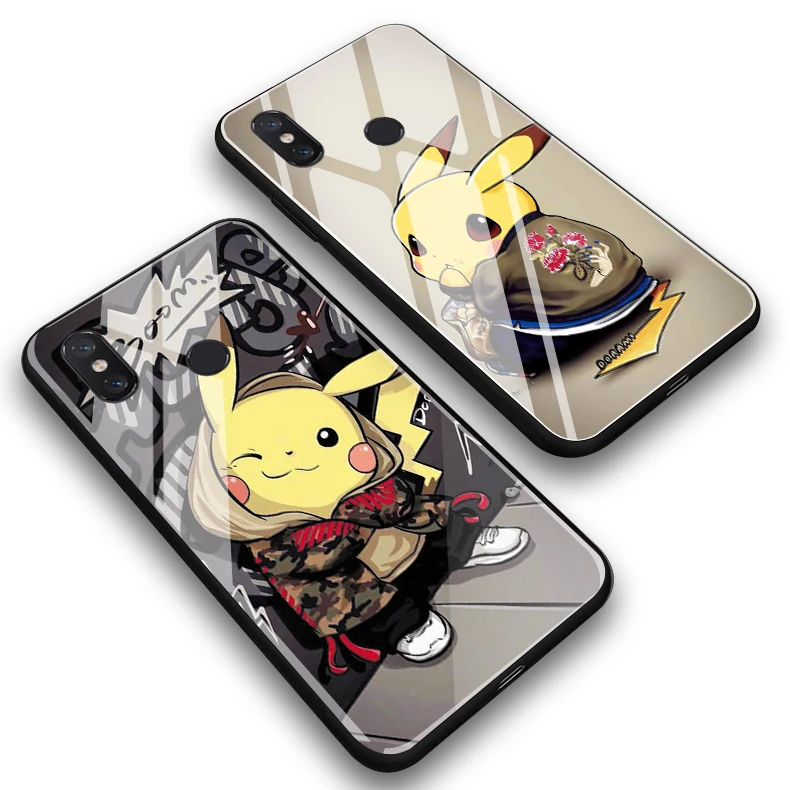 

Cute Pikachu Phone case For Redmi S2 5plus note5 7 Note7 Tempered glass case For Xiaomi MI5 5s 5splus MIX 2 2s 3 6 6x 8 lite se