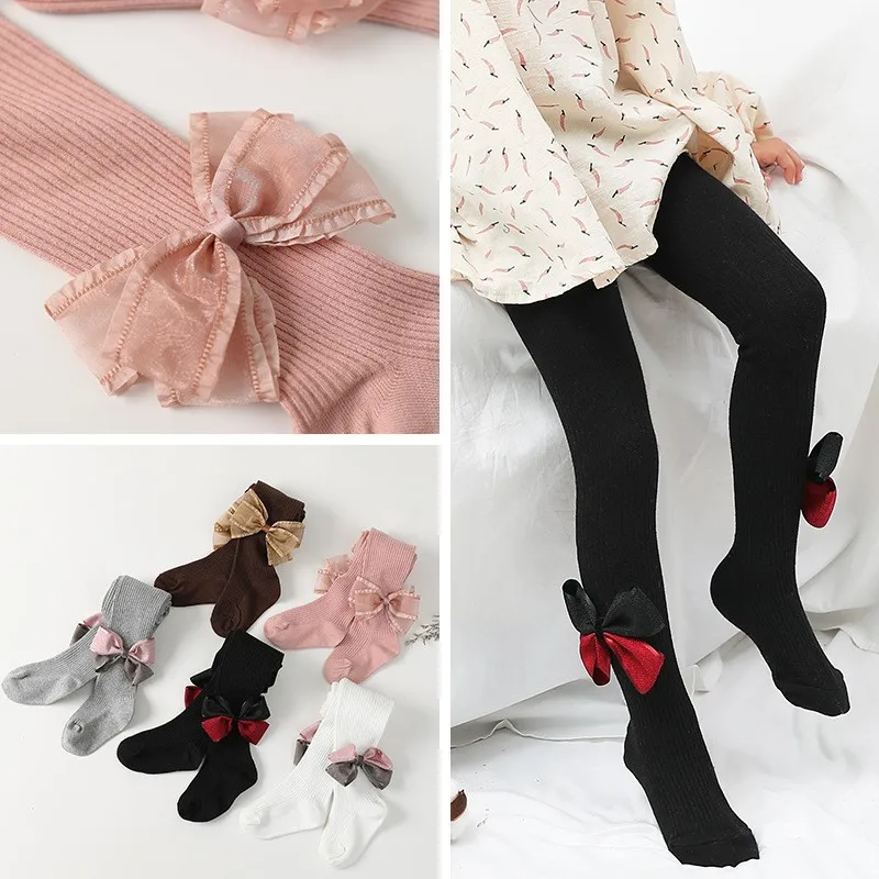 

Girl Tights Stockings 1-6Y Baby Cute Pantyhose Kids Tights Knee Knitted Stocking White Bowknot Children's Princess
