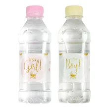 Pegatinas para etiquetar botellas de agua para Baby Shower, 12 Uds., etiqueta de género para niño/niña, decoración de bautizo, suministros de baño para bebé