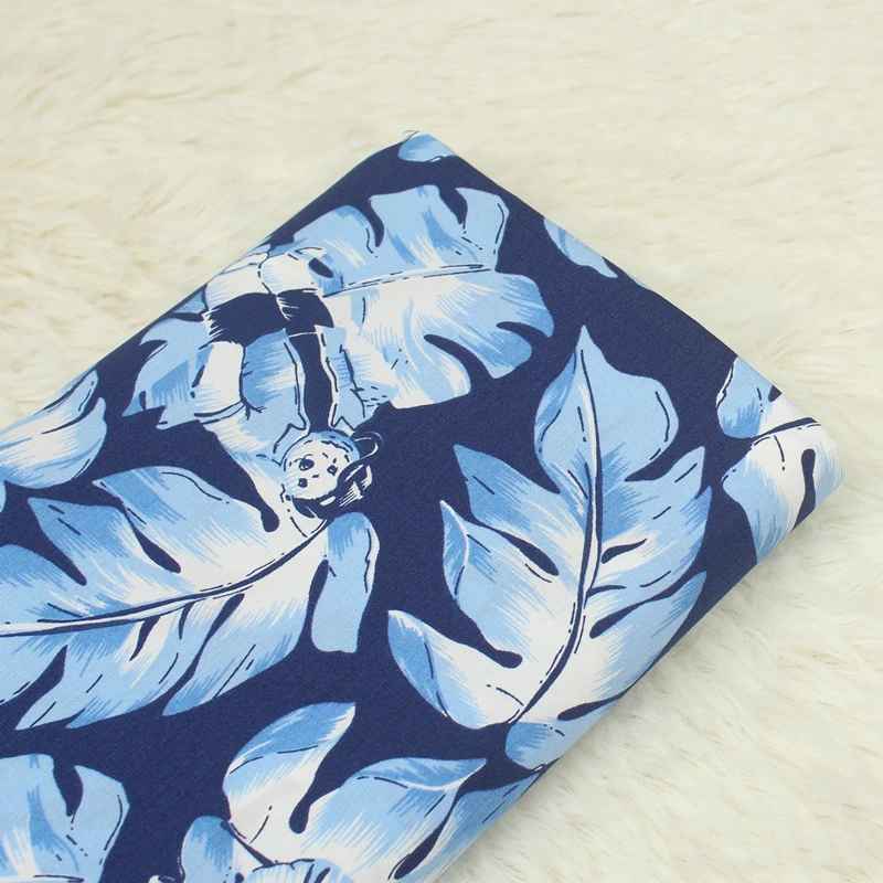 

half meter 100% cotton garden cartoon blue leaves fabric, handmade DIY bag garment dress cloth CR-A296