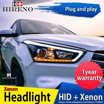 

Hireno Headlamp for 2015-2017 Hyundai IX25 Crete Headlight Headlight Assembly LED DRL Angel Lens Double Beam HID Xenon 2pcs