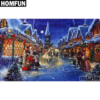 

HOMFUN Full Square/Round Drill 5D DIY Diamond Painting "Christmas Street" 3D Embroidery Cross Stitch 5D Home Decor A00711