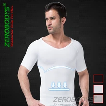 Мужская впитывающая пот облегающая фитнес с коротким рукавом V воротник рубашки Воздухопроницаемый корсет для похудения укороченные топы нижнее белье 349