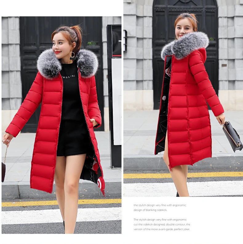 MANDADI winter clothes women fashion cotton padded winter coat women fur collar outerwear hooded print long jacket female