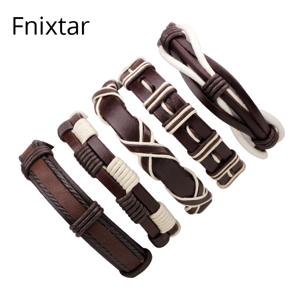 Fnixtar кожаный браслет для мужчин 2018 браслеты женщин Pulseira Masculina Многослойные на