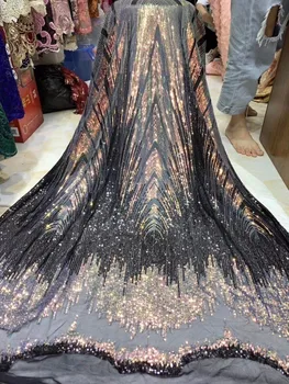 

2019 French Sequins Laces Wedding African French Net Lace Fabric High Quality 3d Tulle Lace Fabric For African Lace