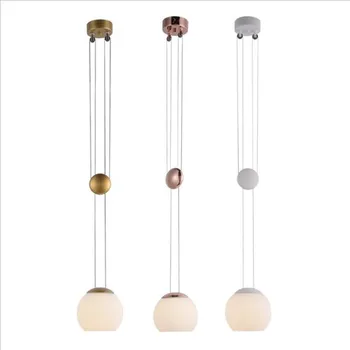 

Post-modern Creative 3 Colors Liftable Pendant Light with Pulley for Dining Room Bedside Foyer Iron Glass Suspension 2383