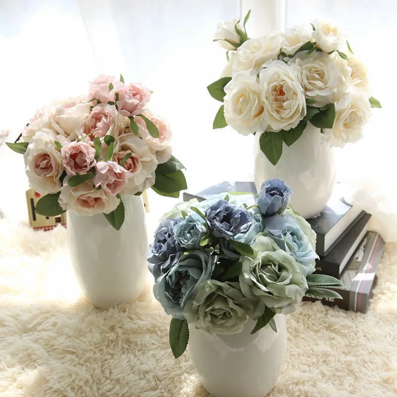 5Bouquet Silk Rose European Style Artificial Flower High Quality Bouquet Fake Flowers Wedding Home Party Decoration three colors