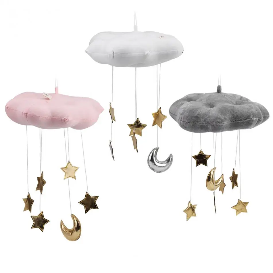 

Floating Cloud Pendant with Moon Stars Baby Crib Bed Room Play Hanging Decoration baby hanging bed seat plush toy Hand Bell Kids