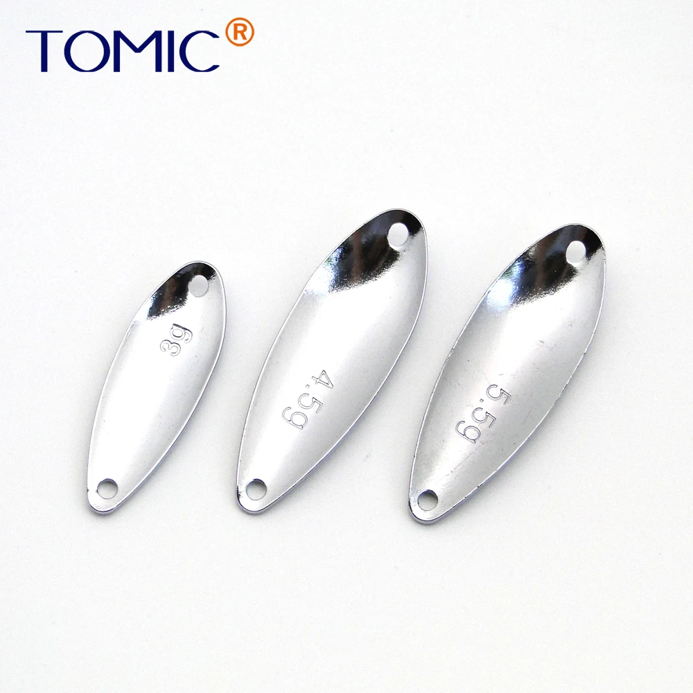 

Tomic 50pcs 3g 4.5g 5.5g unpainted fishing lure spinner Micro Casting DIY trout pike bass blank metal spoon fluttering hard bait