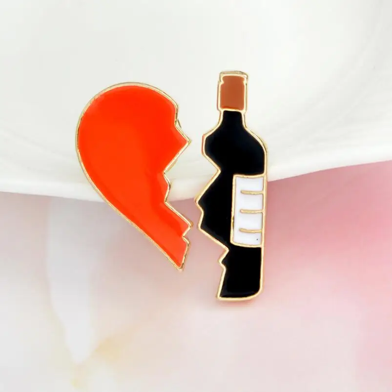 

Oly2u 2pcs set Broken heart and Red Wine Bottle Metal Brooch Pins DIY Sweater Pin Badge Gift Jewelry for women men jewelry