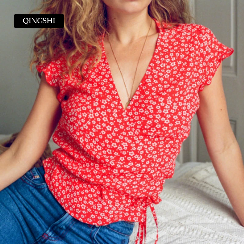 

Bohemain blouse women tops short sleeve summer boho blouses floral print vintage blusas femme women clothes blusas mujer de moda
