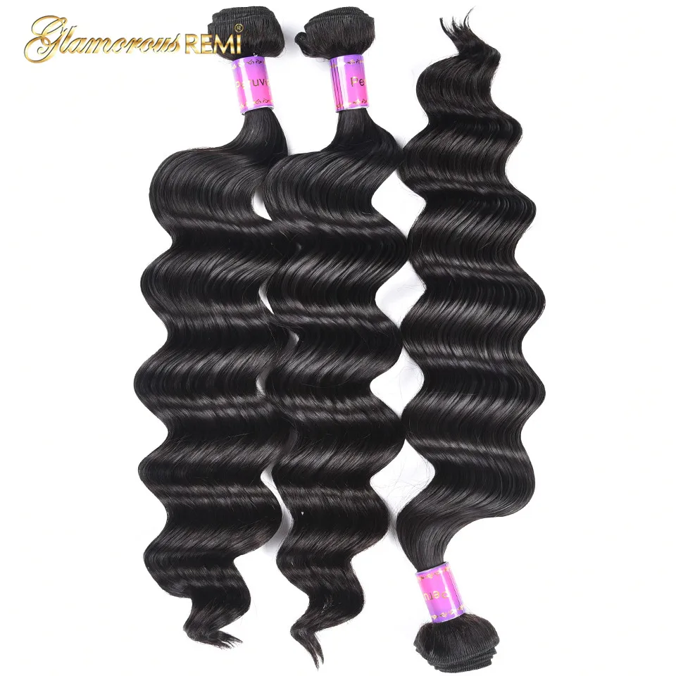 Glamorousremi Hair Peruvian Loose Deep Wave 100% Human Hair Bundles Remy Hair Can Buy 1/3/4 Bundles 8-26 inch 1B Free Shipping