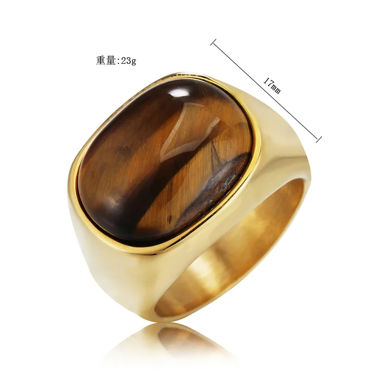 Gold & Silver Vintage Men Boy Oval Tiger Eye Brown Stones Symbol Ring in Stainless Steel Jewelry Mens Accessories Anel Aneis
