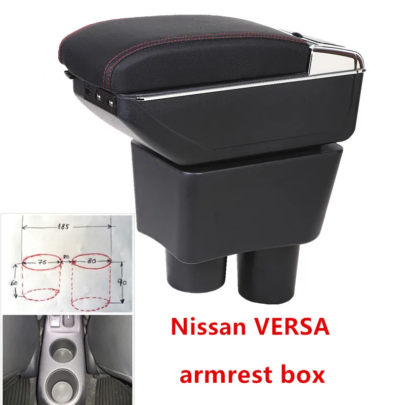 

For Nissan Sunny Versa armrest box USB Charging heighten Double layer central Store content cup holder ashtray accessories