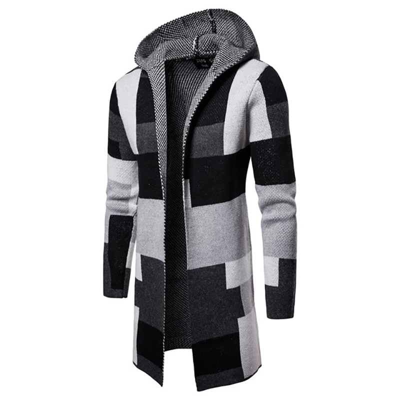 

Men Cardigan Winter New Striped Colorblock Cardigan Men's Long Sweater Sweater Male Distressed Sweater Long Sleeve Men Clothes