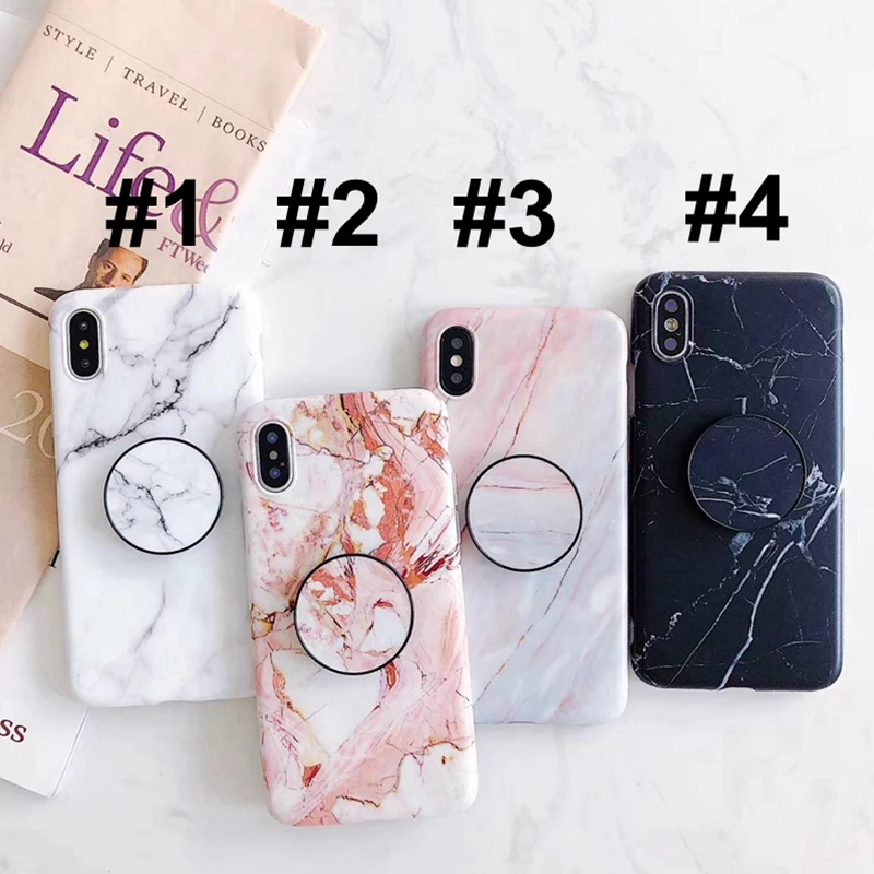 

1Set TPU Phone Case Cover with Marble Expandable Grip Phone Holder Expanding Grip Cell Phone Holder With Marble Case for iPhone