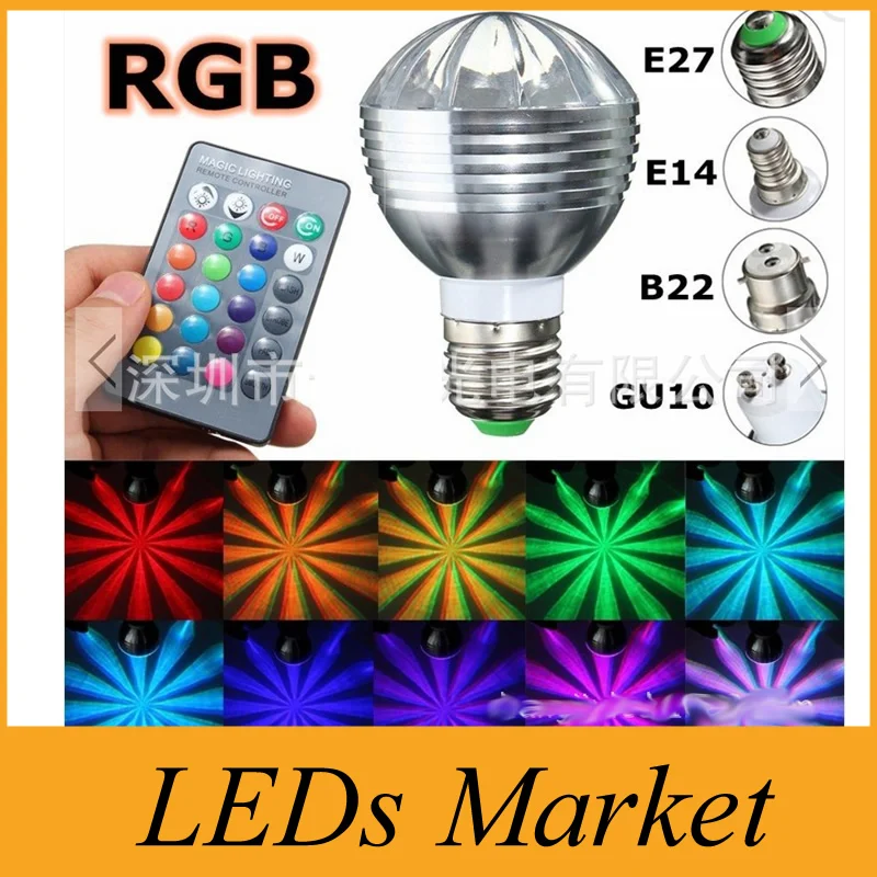 

5W 9W E27 E14 GU10 RGB LED Bulb 16 Color LED Spotlight with IR Remote Controller AC85-265V Spot Light for Home Party Decoration