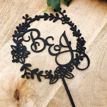 Индивидуальные инициалы свадебный торт Топпер, Флора торт Топпер, акриловый венок свадебный торт Топпер, персонализировать торт украшения