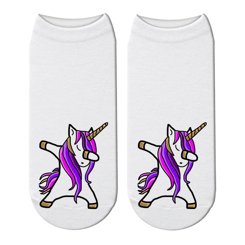 Новый Harajuku 3D печати Единорог забавные женские носки до лодыжки Licorne Chaussette Femme