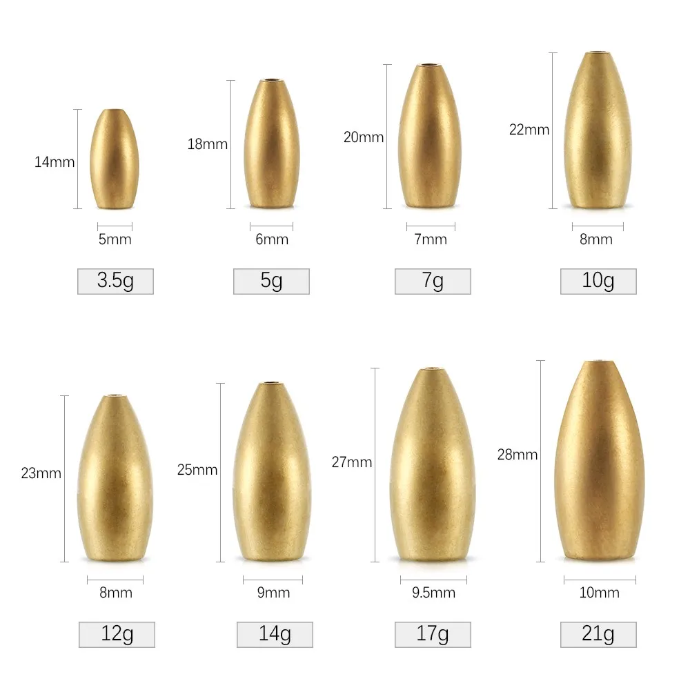 5 шт. латунная пуля вес грузила с быстрым погружением для установки бас рыболовный аксессуар свинцовые грузчики