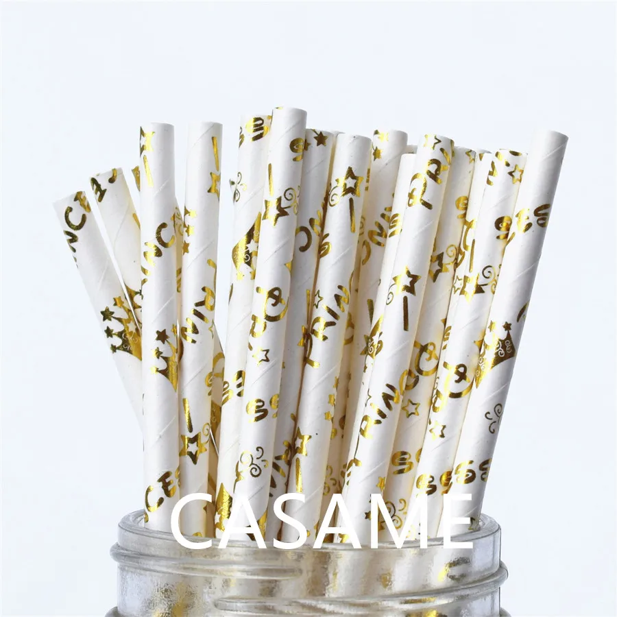 25 шт романтические бумажные биоразлагаемые трубочки винтажные Ретро цветочные бумажная соломинка для питья для Рождественского украшения свадебных мероприятий - Цвет: foil princess