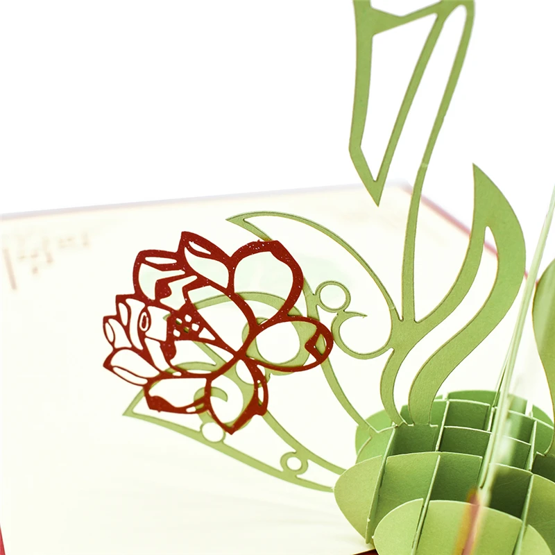 10 упаковок оптом лотоса 3D открытка-раскладушка подарок на день рождения с наклейка на конверт цветок Лазерная Обработка поздравительная Почтовая открытка