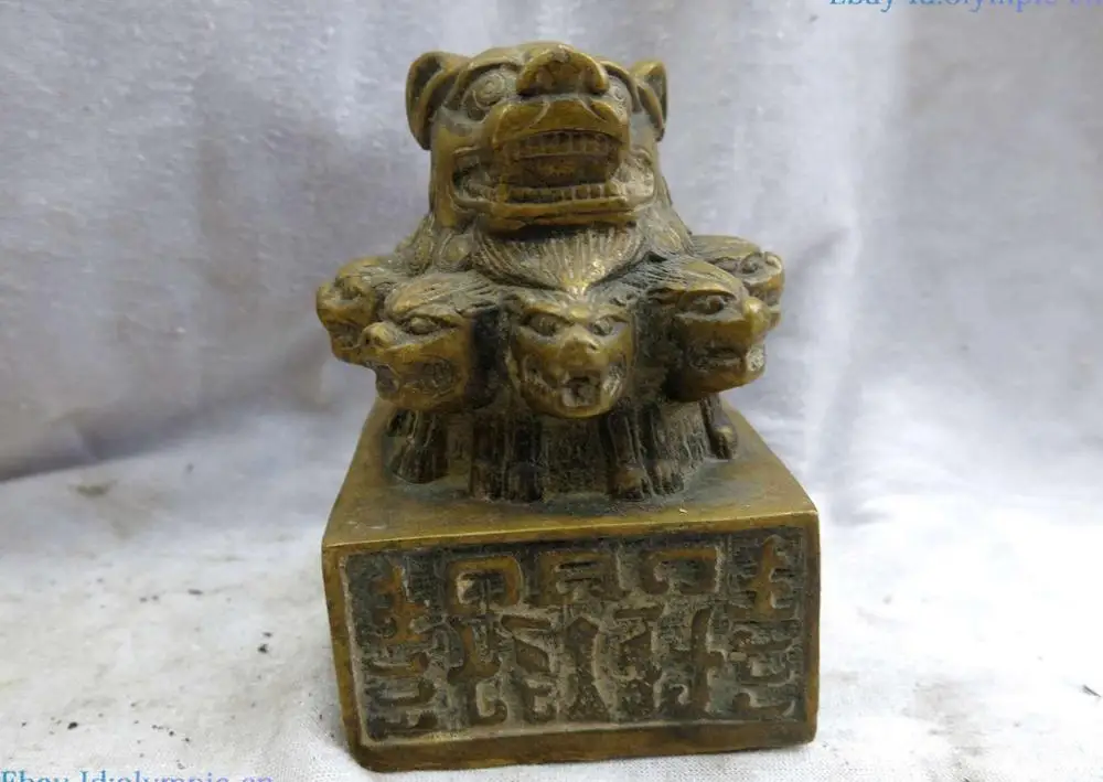 

China brass carved copper sculpture Feng Shui lucky fine tiger Seal Statue
