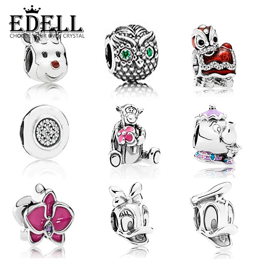 

EDELL 100% 925 sterling silver teddy bear animal beads cz charm european fit style bracelet bracelet DIY jewelry accessories