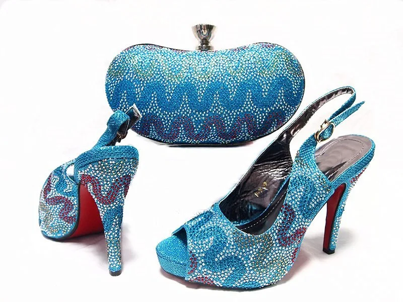 

New Blue Shoes and Bag To Match Italian High Quality Matching Italian Shoes and Bag Set Women Shoes and Bag for Party JA10-3