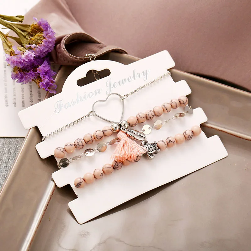 Boho 4pcs/set Tassel Bracelet Femme Cute Tortoise Heart Couple Bracelet Moda Mujer 2019 Chain Link Braclet Beaded Braslet Gift Boho 4pcs/set Tassel Bracelet Femme Cute Tortoise Heart Couple Bracelet Moda Mujer 2019 Chain Link Braclet Beaded Braslet Gift