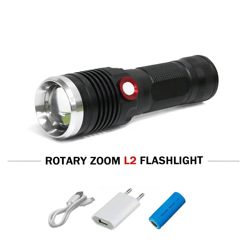 

Powerful LED Flashlight 26650 XM-L2 USB Charging Zoom Lantern 10000lm 5mode Waterproof Torch 18650 Battery Shock Resistant