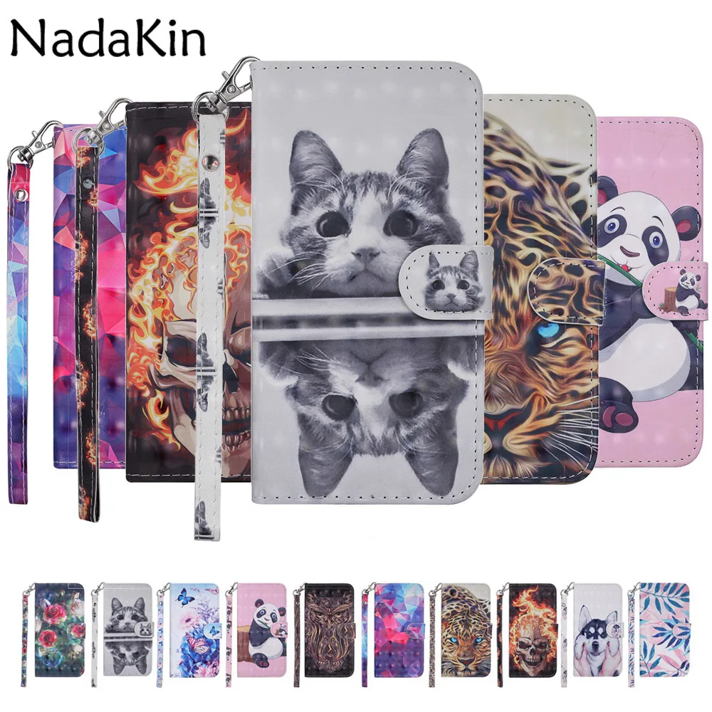

3D Vision Painted Phone Case Leather for Huawei Mate 20 X Stylish Flip Book Cover with Wallet Pocket Hand Rope