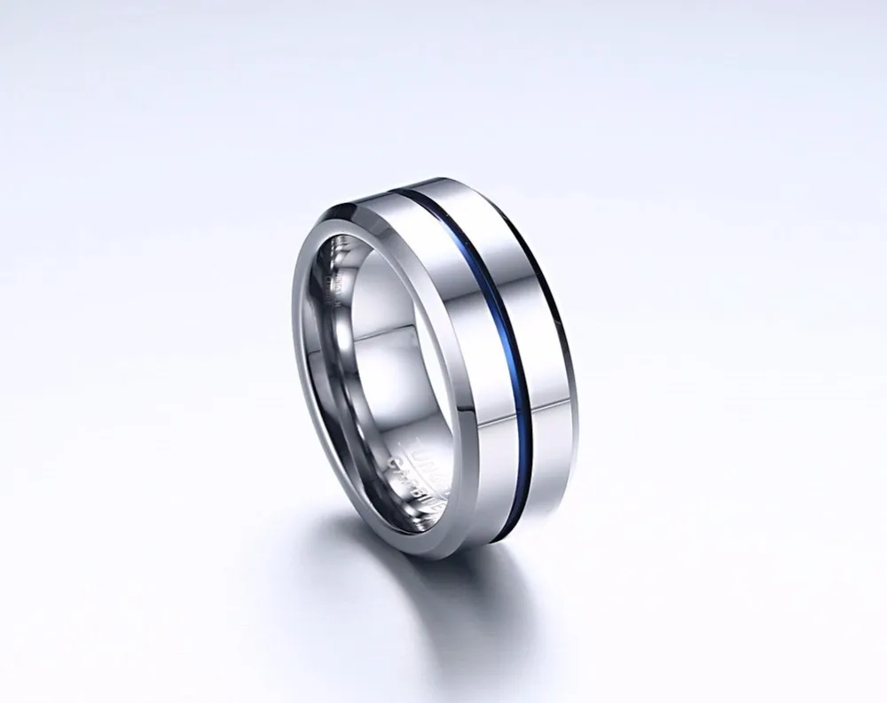 Mens Blue line Tungsten carbide Rings 17
