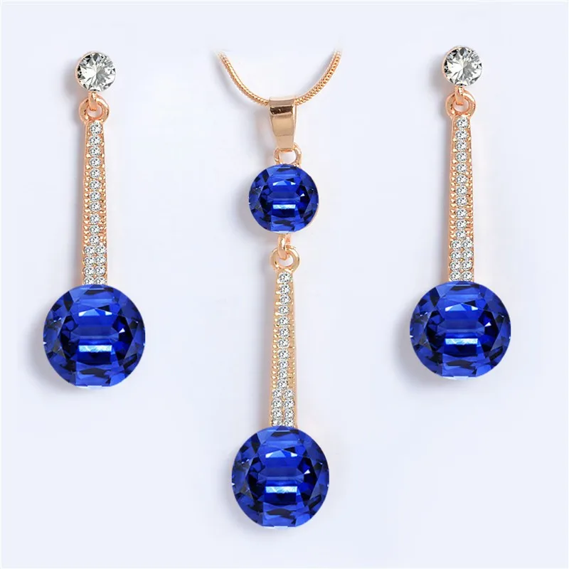 Австрийские кубические кристаллы циркония висячие серьги и кулон ожерелье Ювелирные наборы для женщин свадебные золотые цвета ювелирные изделия