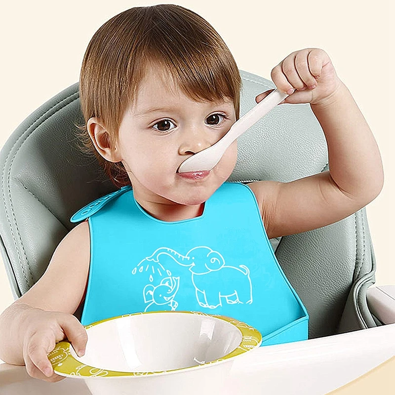 

2 Pack Waterproof Silicone Bibs - Easily Wipes Clean Silicone Feeding Bibs - Comfortable Soft Waterproof Toddlers Baby Bibs Ke