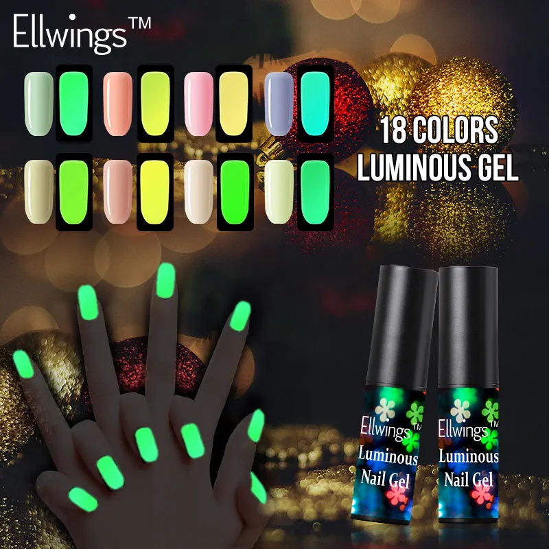 Ellwings Luminous Nail Gel Polish Hybrid Varnish Candy Color Night Glow In The Dark Fluorescent