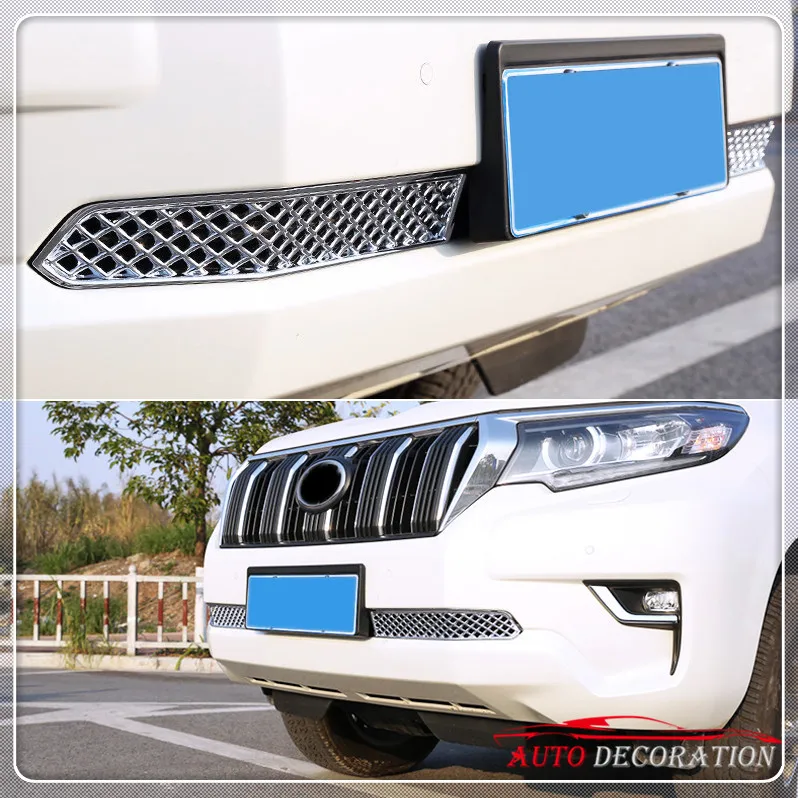 

For Toyota Prado FJ150 J150 2018 Chrome Car styling Exterior Accessories Bottom Front Grille Grill Decoration Trim 2pcs